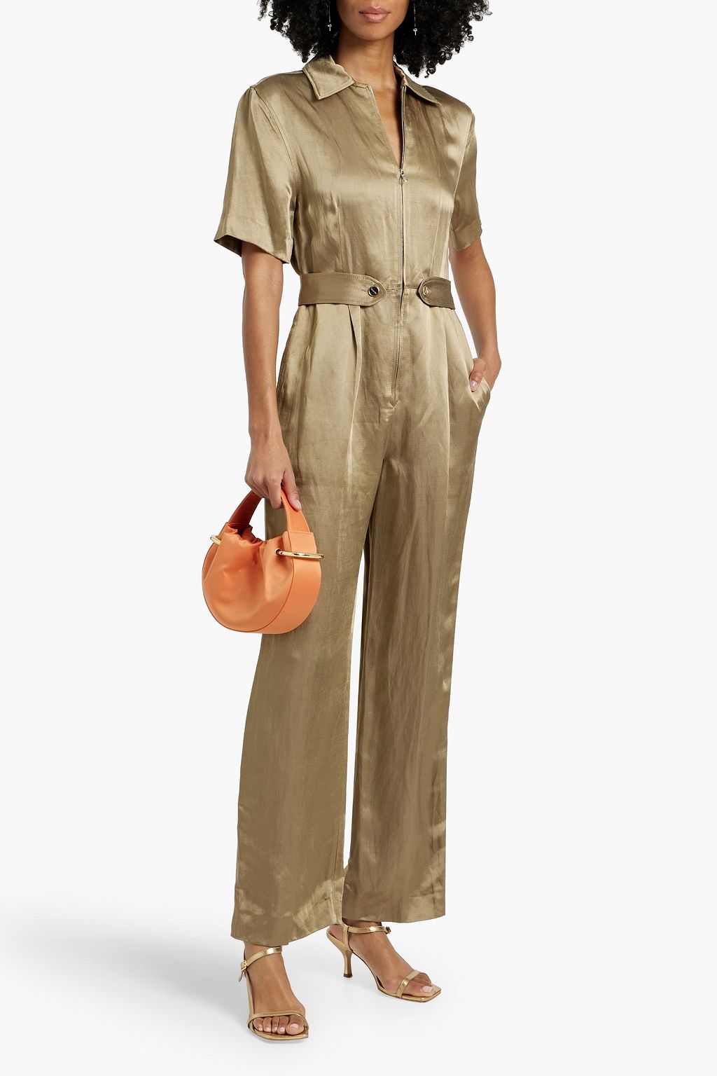 SANDRO Belted satin jumpsuit