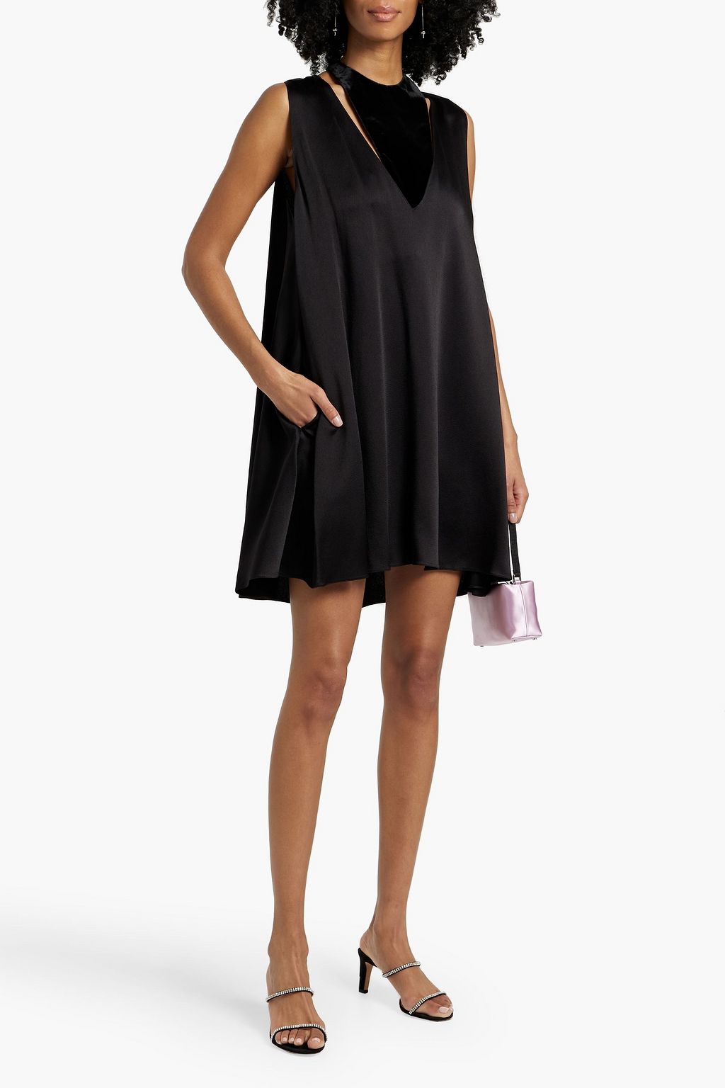 VALENTINO GARAVANI Velvet-paneled satin-crepe mini dress