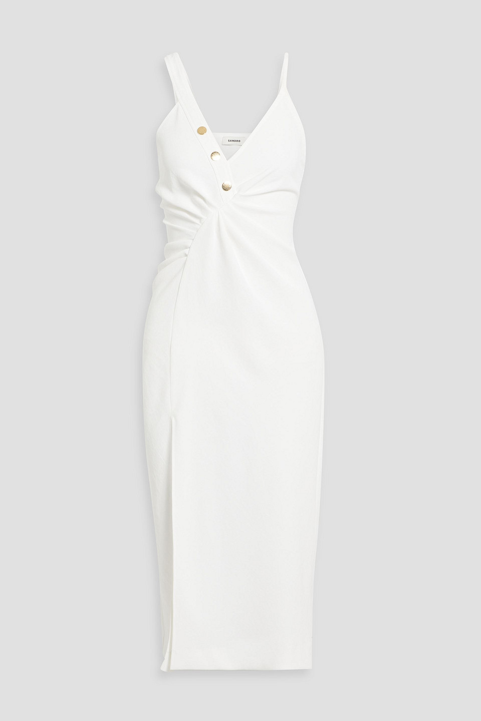 Sandro Ruched Piqué Midi Dress In Off-white
