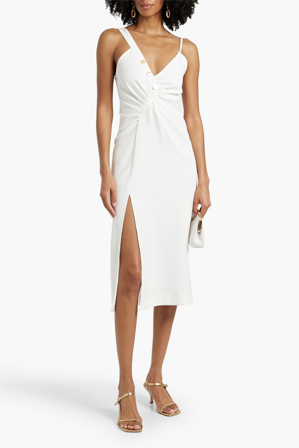 SANDRO Ruched piqué midi dress