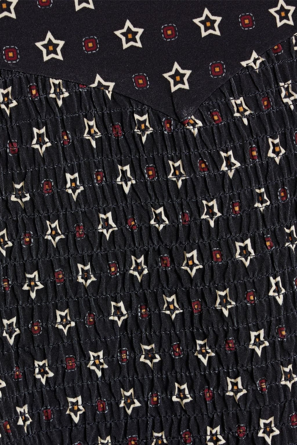 SANDRO Shirred printed crepe turtleneck top