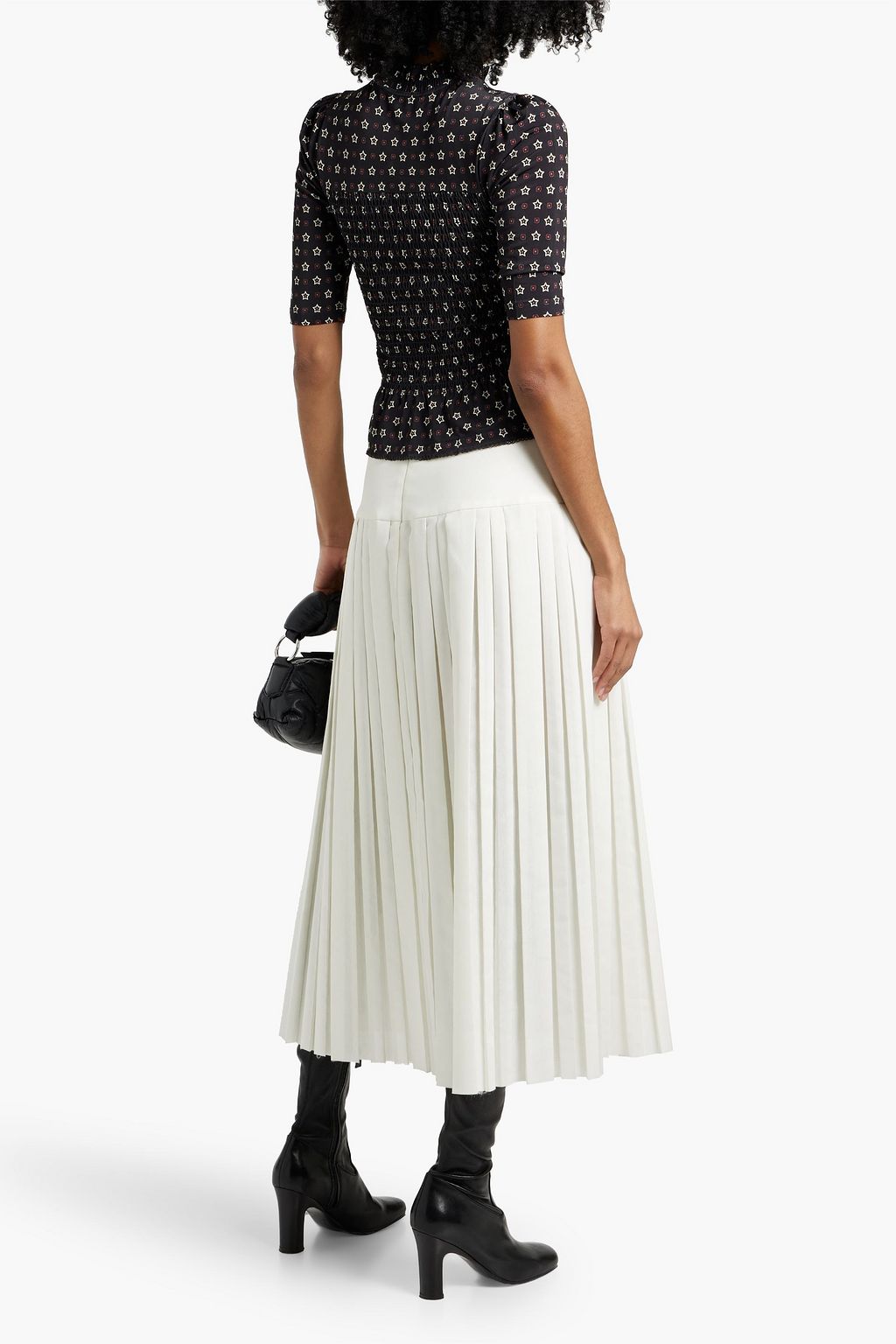 SANDRO Shirred printed crepe turtleneck top