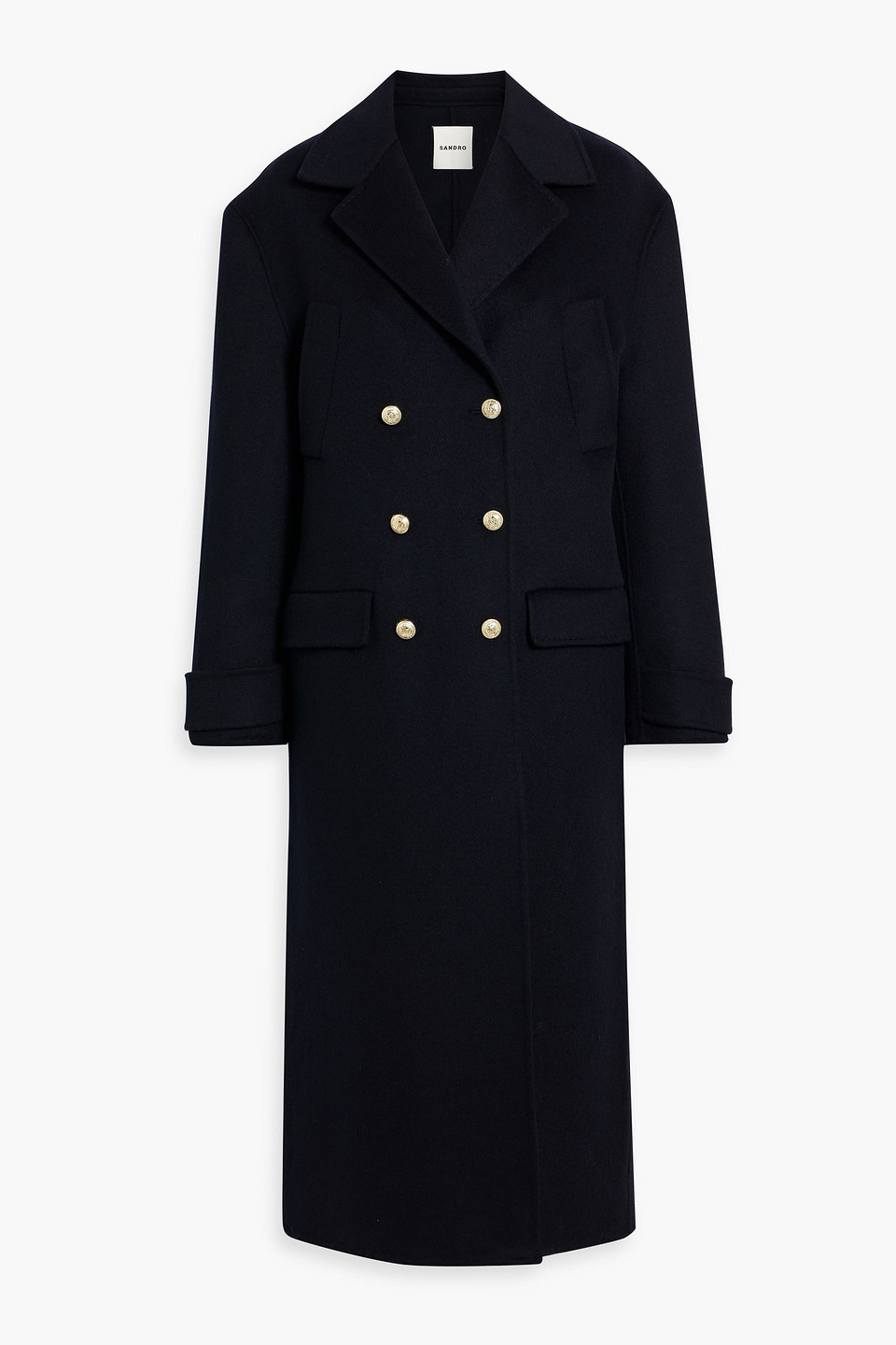 Sandro Double-breasted Wool-felt Coat In Midnight Blue