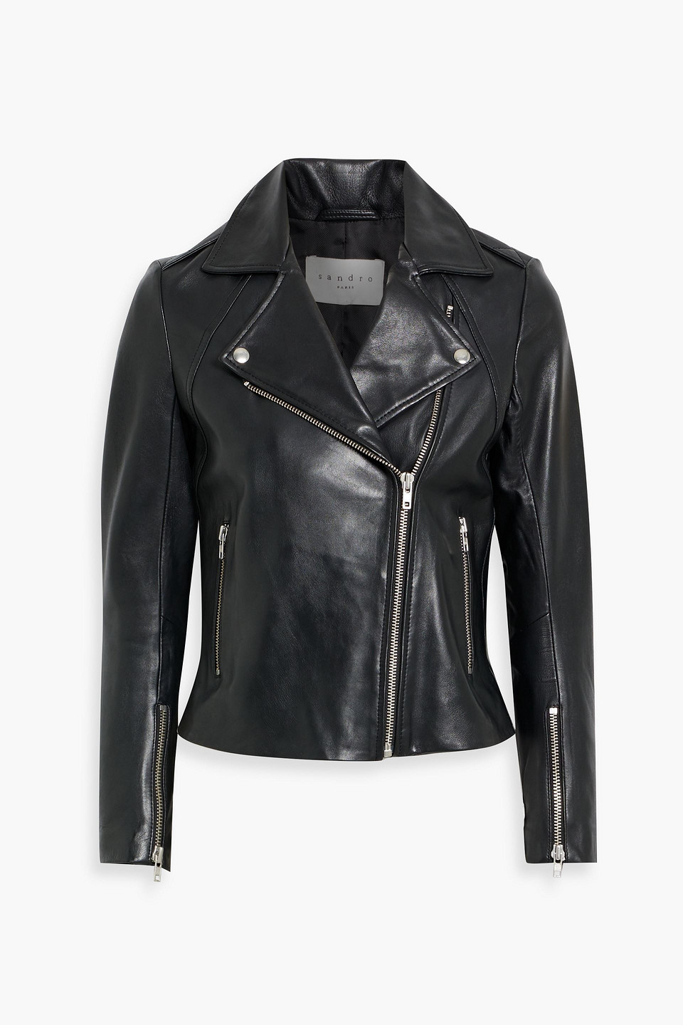 Sandro Leather Biker Jacket In Black