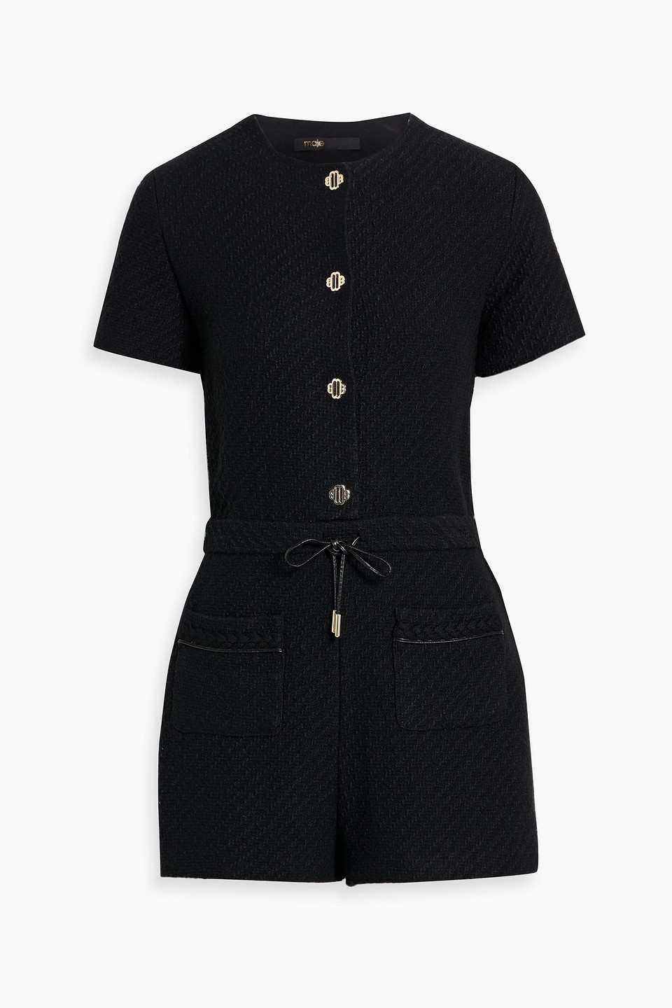 Maje Izola Buttoned Drawstring-waist Tweed Playsuit In Black
