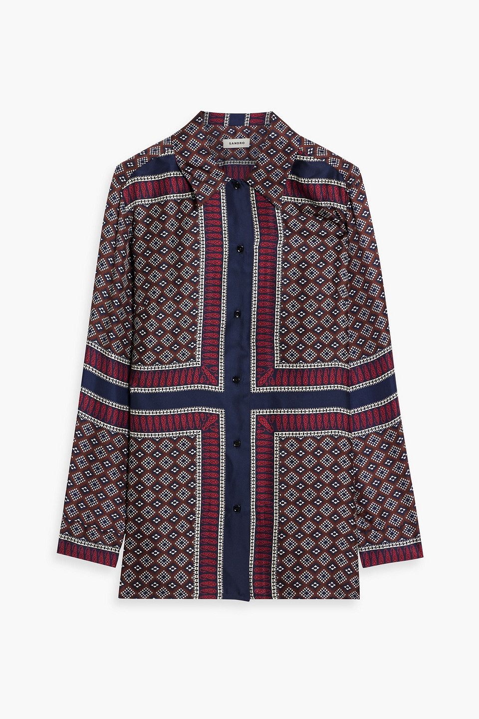 Sandro Printed Silk-twill Shirt In Brown