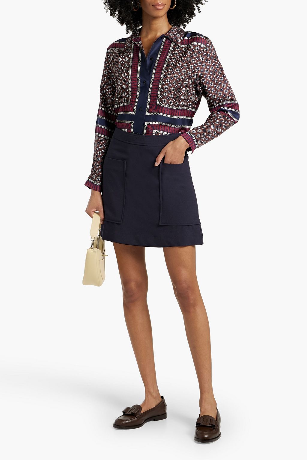 SANDRO Printed silk-twill shirt