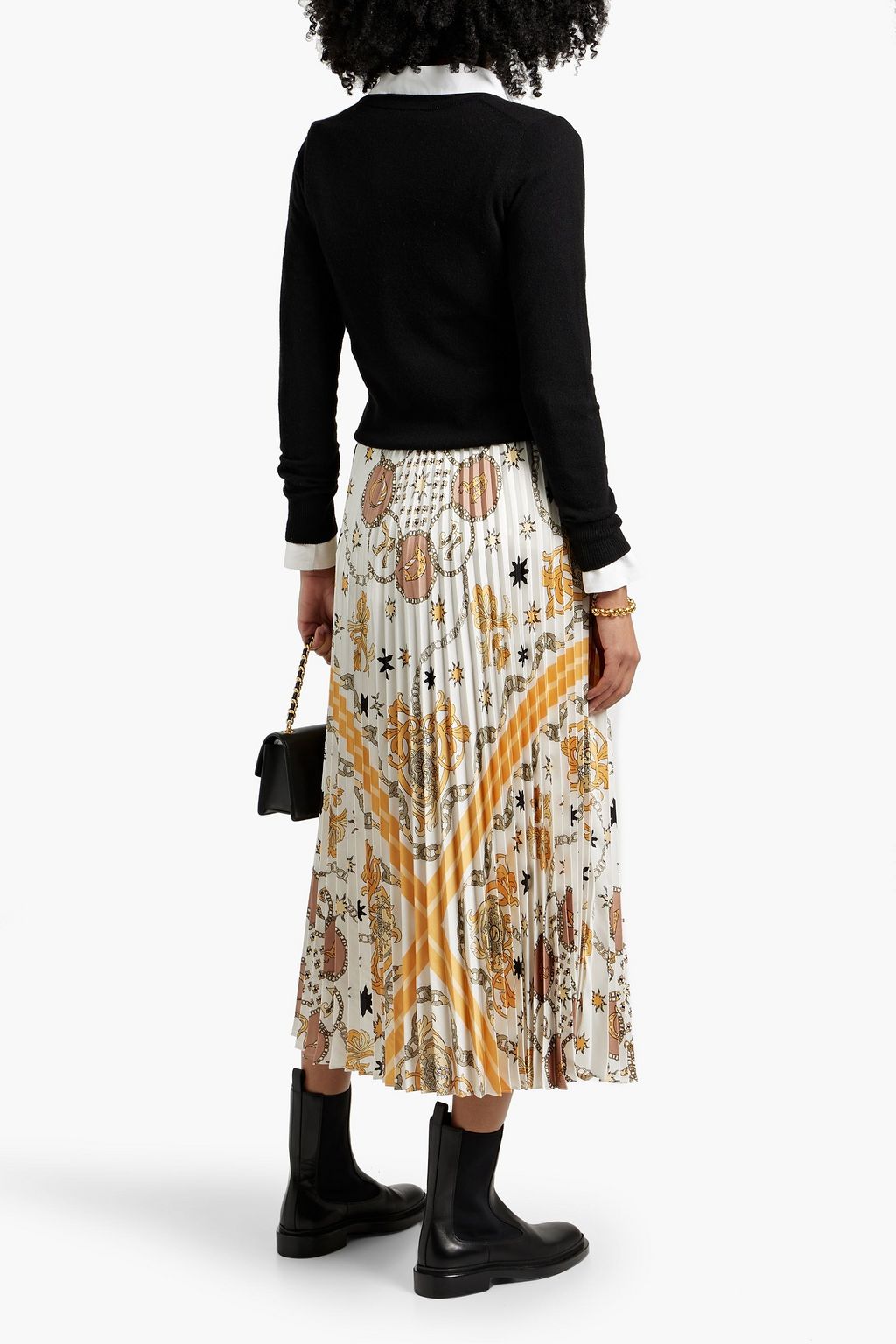 SANDRO Pleated printed twill midi skirt