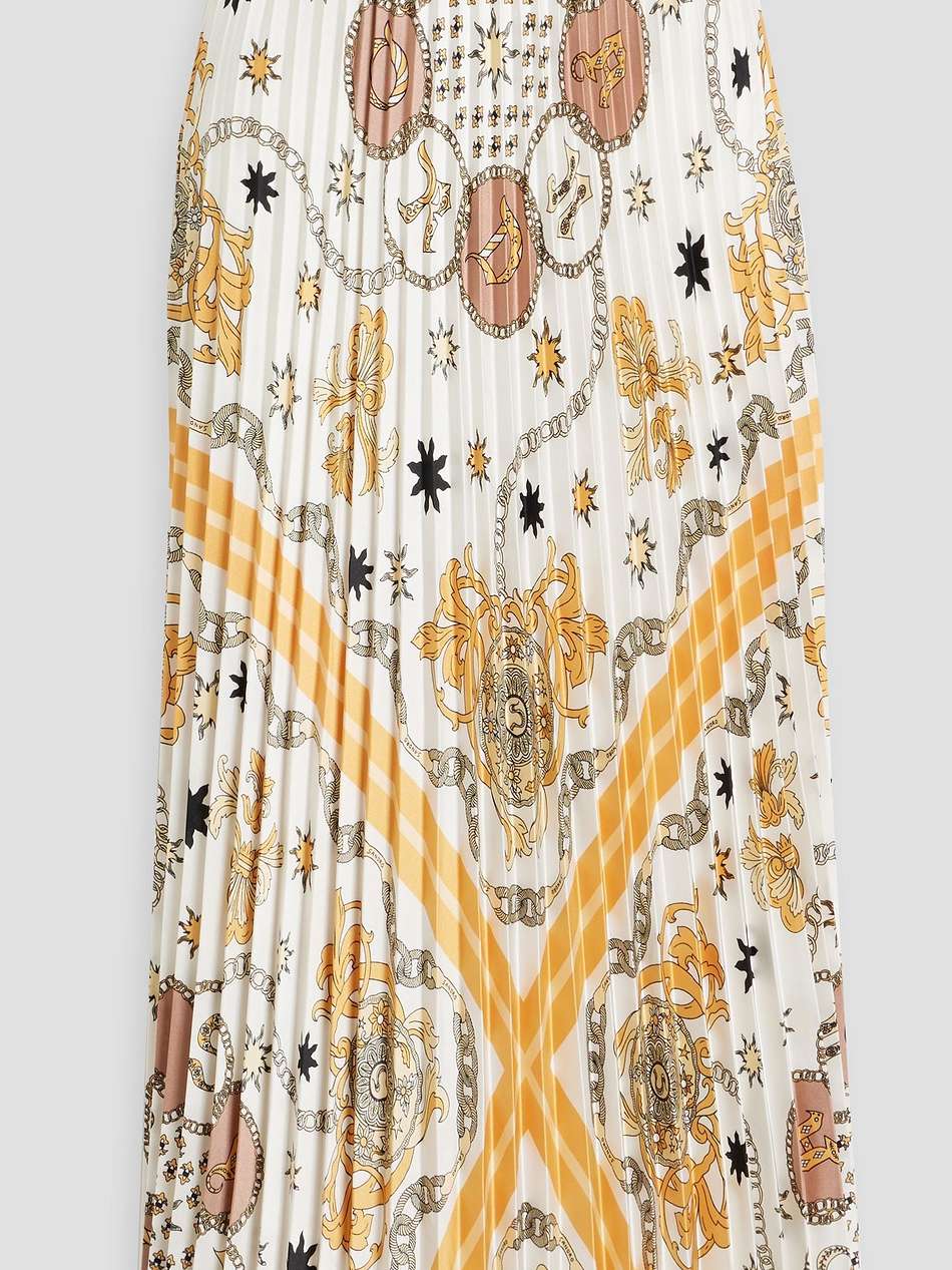 pleated printed twill midi skirt