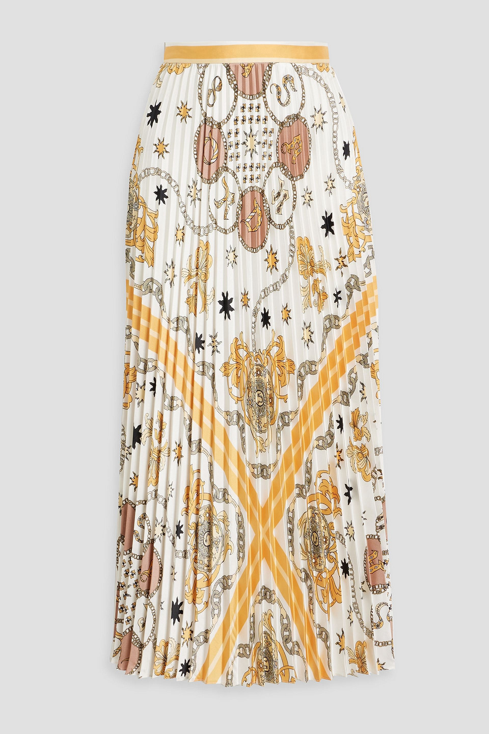 Sandro Pleated Printed Twill Midi Skirt In Ecru