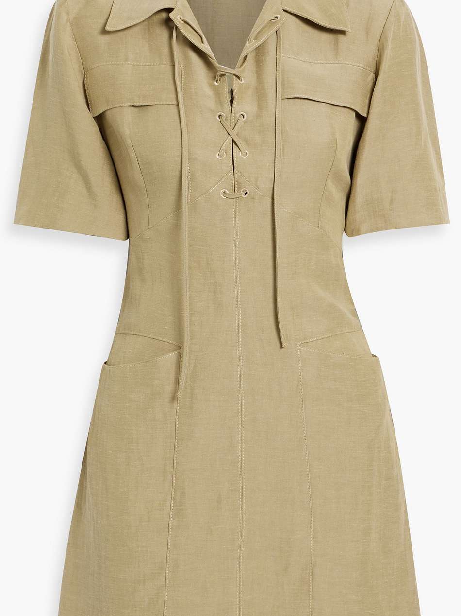lace-up woven mini shirt dress