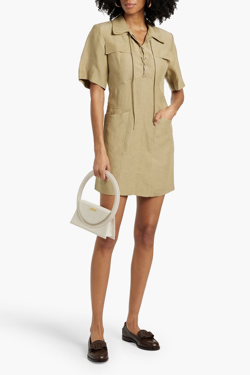 SANDRO Lace-up woven mini shirt dress