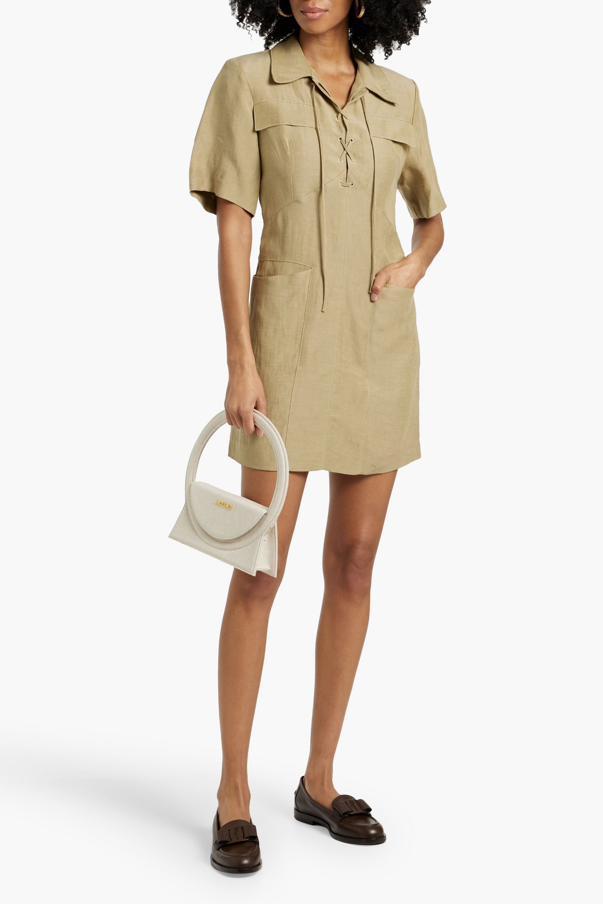 SANDRO Lace-up woven mini shirt dress