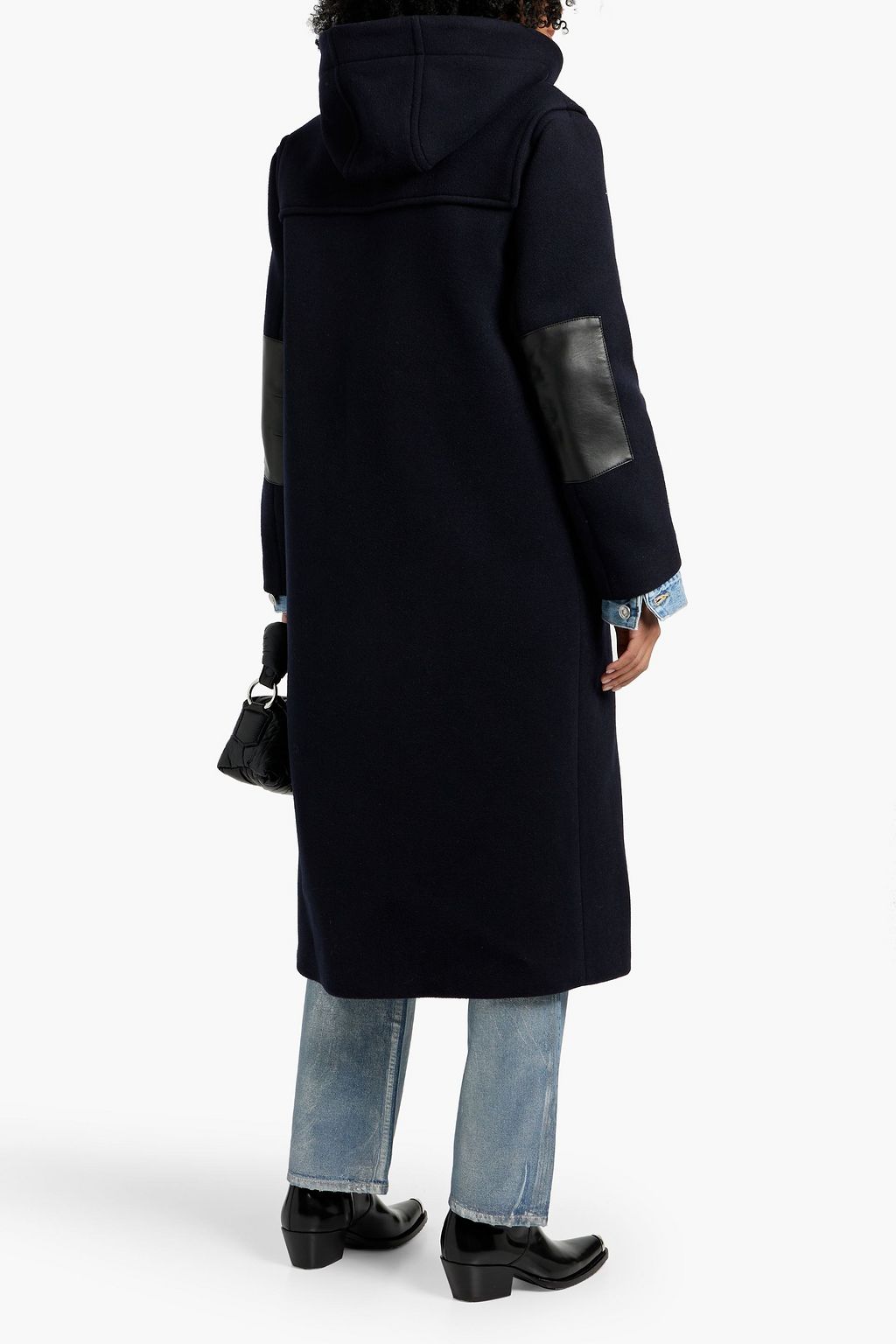 SANDRO Leather-trimmed wool-blend felt coat