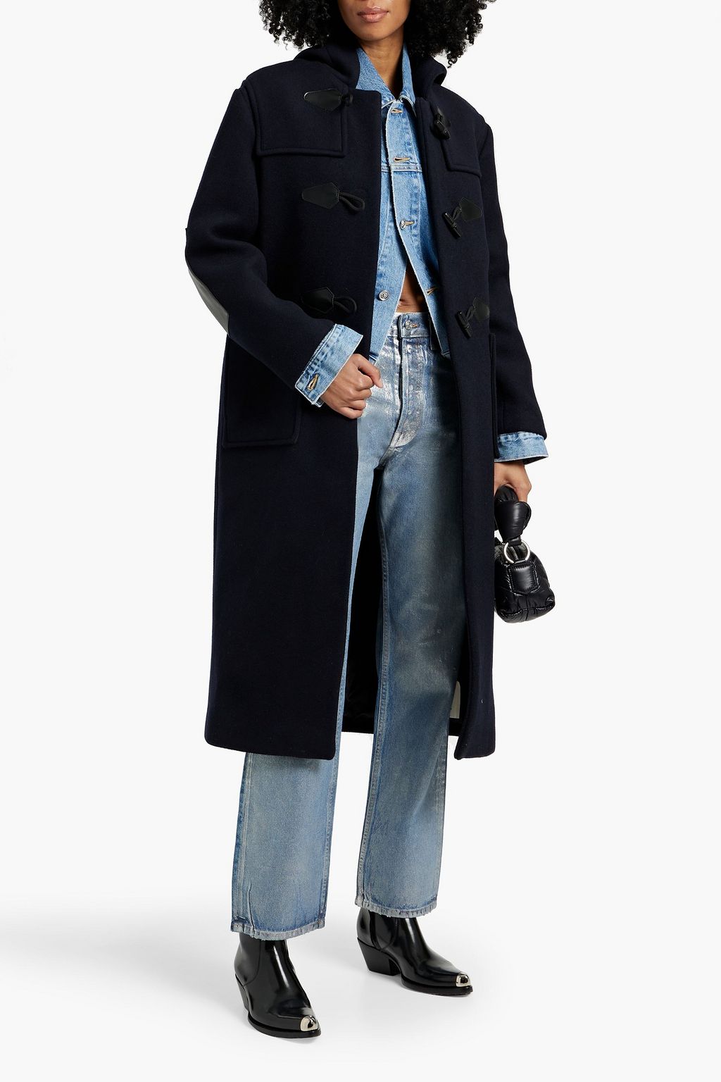 SANDRO Leather-trimmed wool-blend felt coat