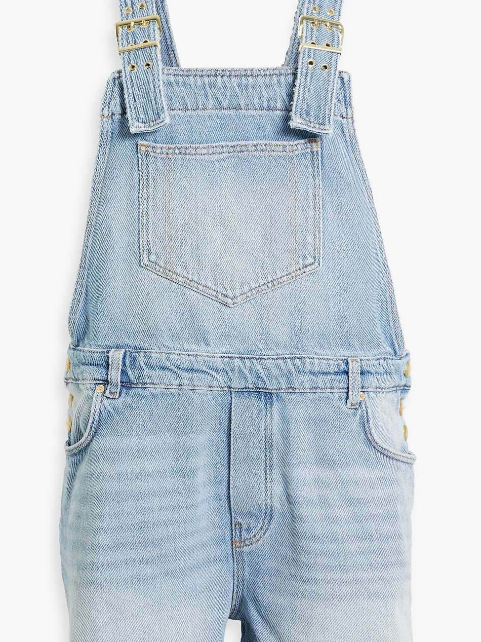 frayed denim overalls