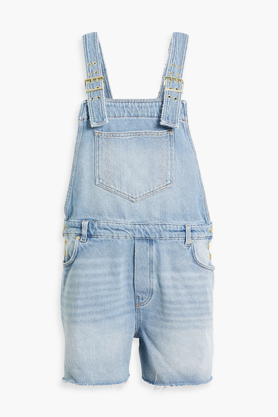 Frayed denim overalls