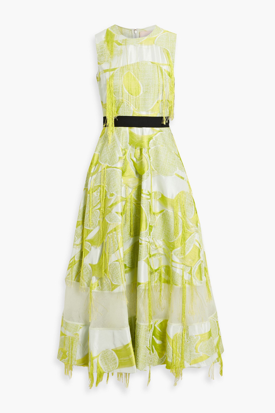Roksanda Anipe Fringed Jacquard Midi Dress In Green