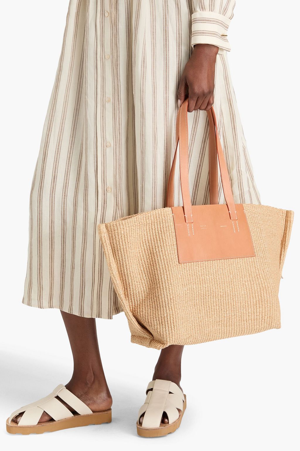 MANSUR GAVRIEL حقيبة توت "ماركت" من الجلد ونسيج الرافيا الصناعي