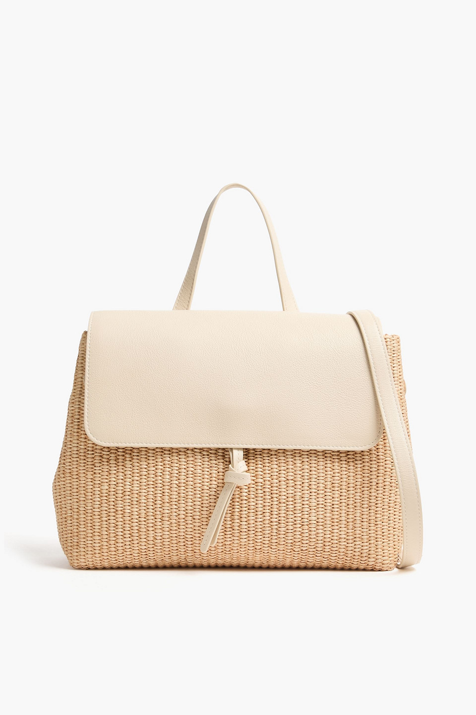 Mansur Gavriel Pebbled-leather And Faux Raffia Shoulder Bag In Beige