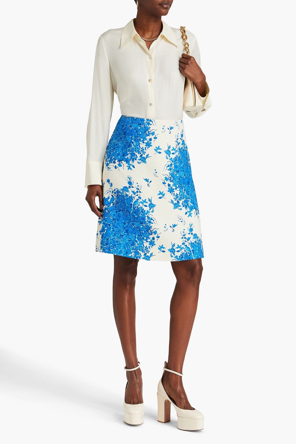 VALENTINO GARAVANI Floral-print wool and silk-blend skirt