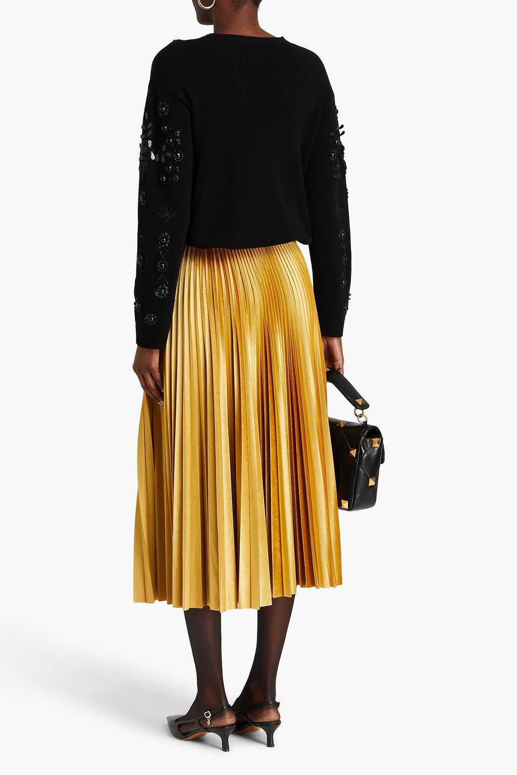 VALENTINO GARAVANI Pleated stretch-velvet midi skirt
