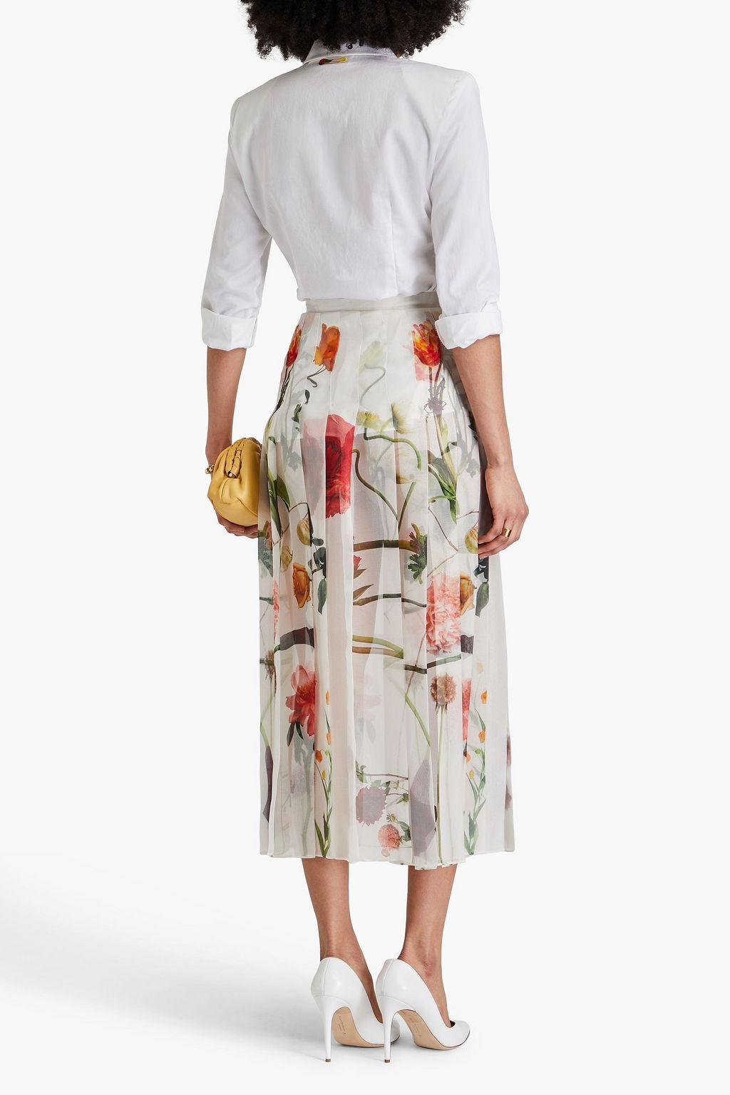 VALENTINO GARAVANI Pleated floral-print silk-chiffon midi skirt