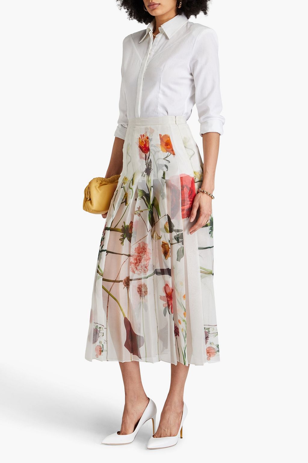 VALENTINO GARAVANI Pleated floral-print silk-chiffon midi skirt