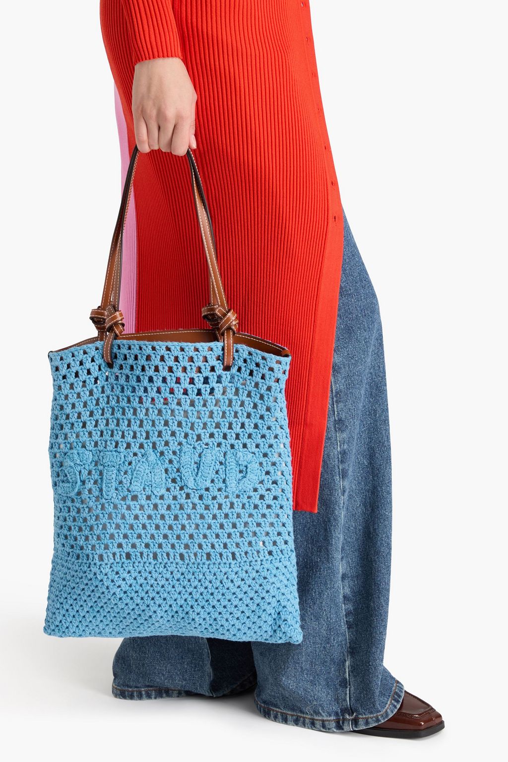 STAUD Embroidered crocheted tote