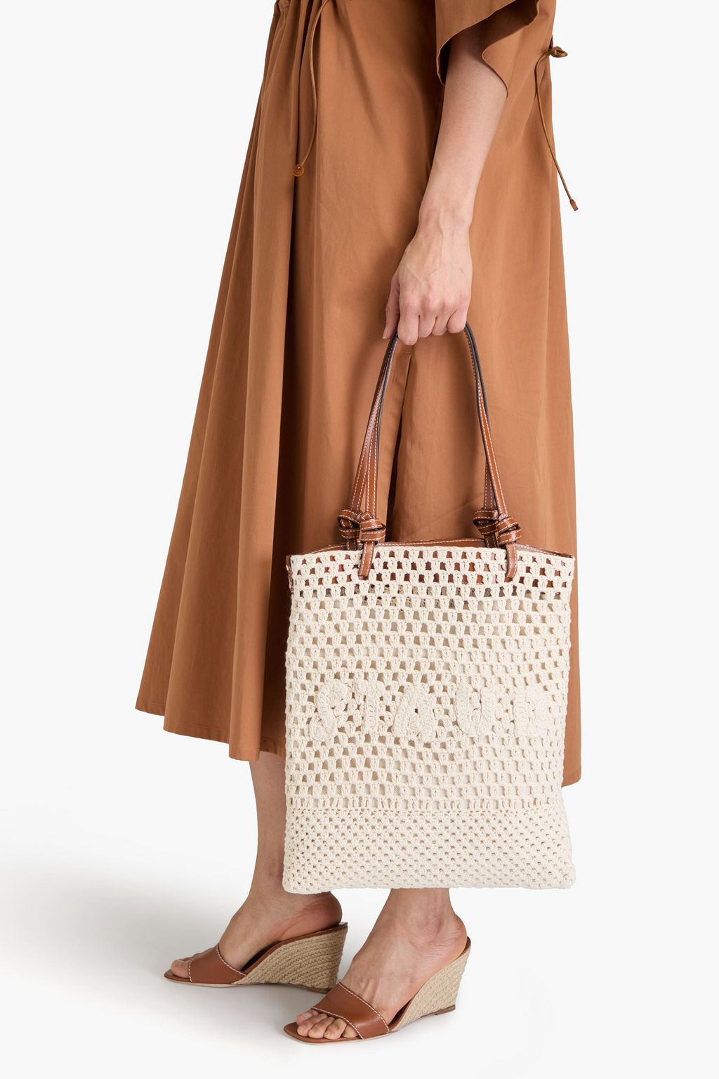 STAUD Embroidered crocheted tote