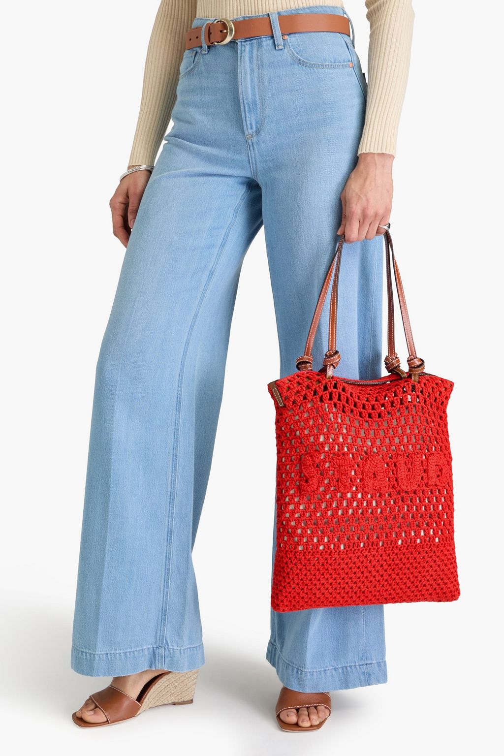 STAUD Embroidered crocheted tote