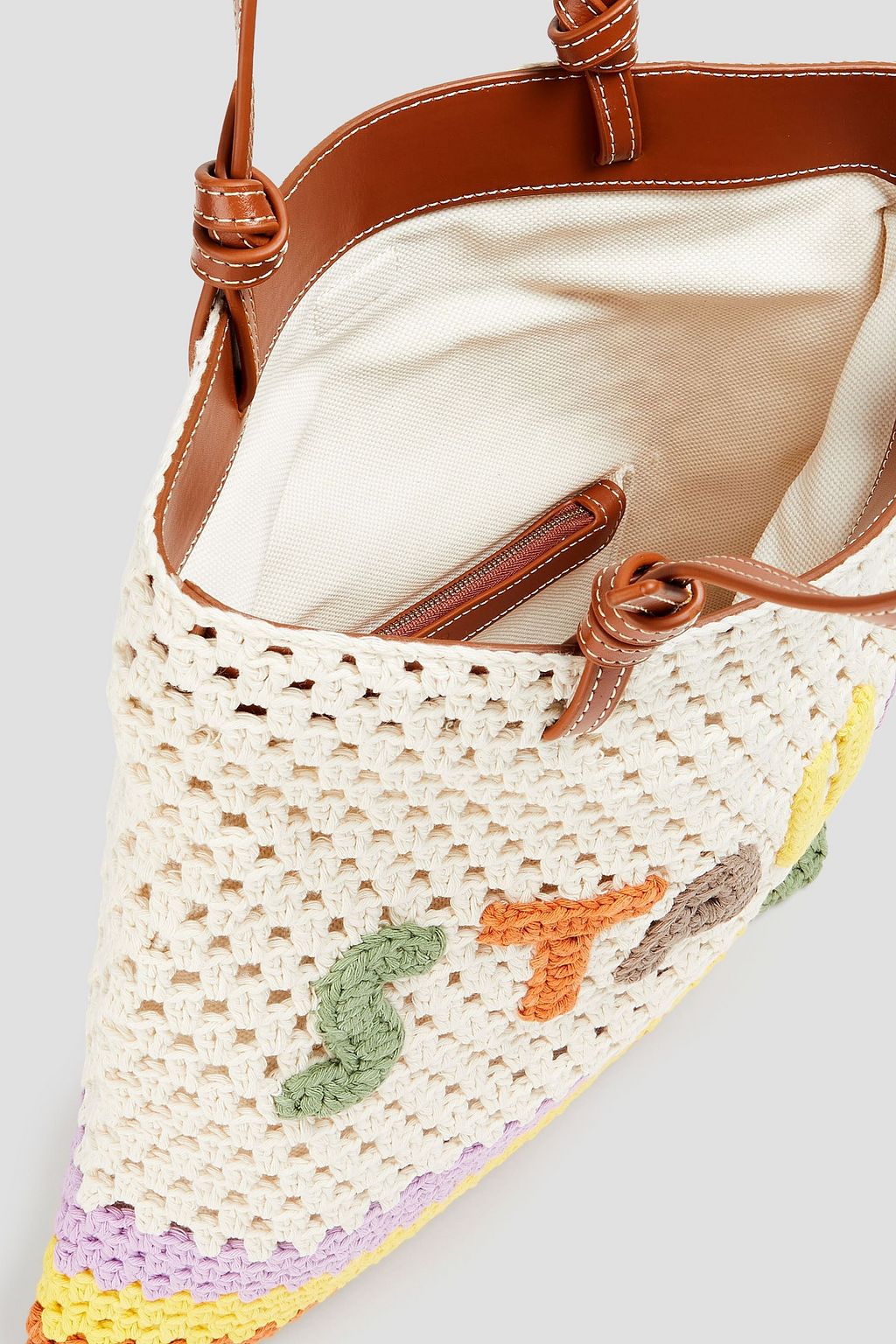STAUD Embroidered crocheted tote
