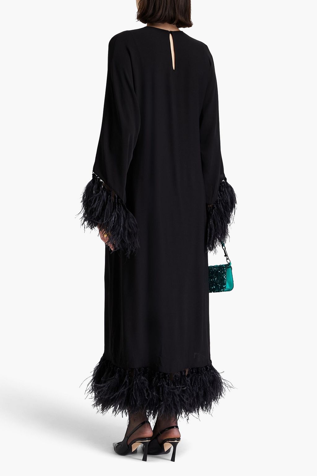 VALENTINO GARAVANI Maxikleid aus Crêpe mit Federbesatz