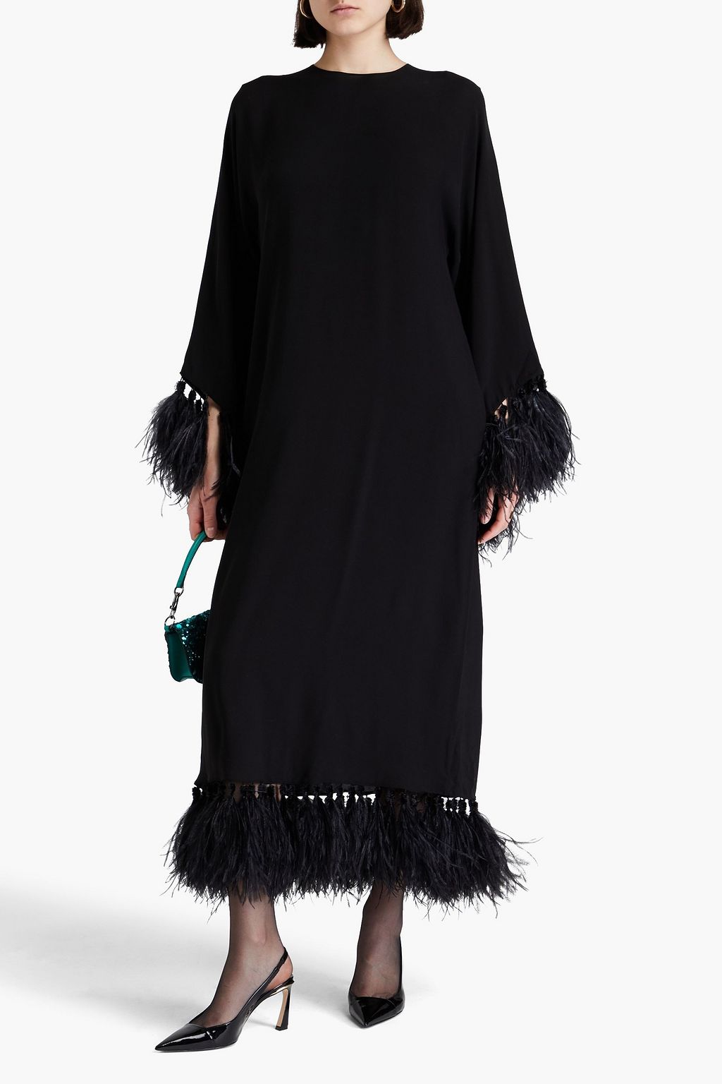 VALENTINO GARAVANI Maxikleid aus Crêpe mit Federbesatz