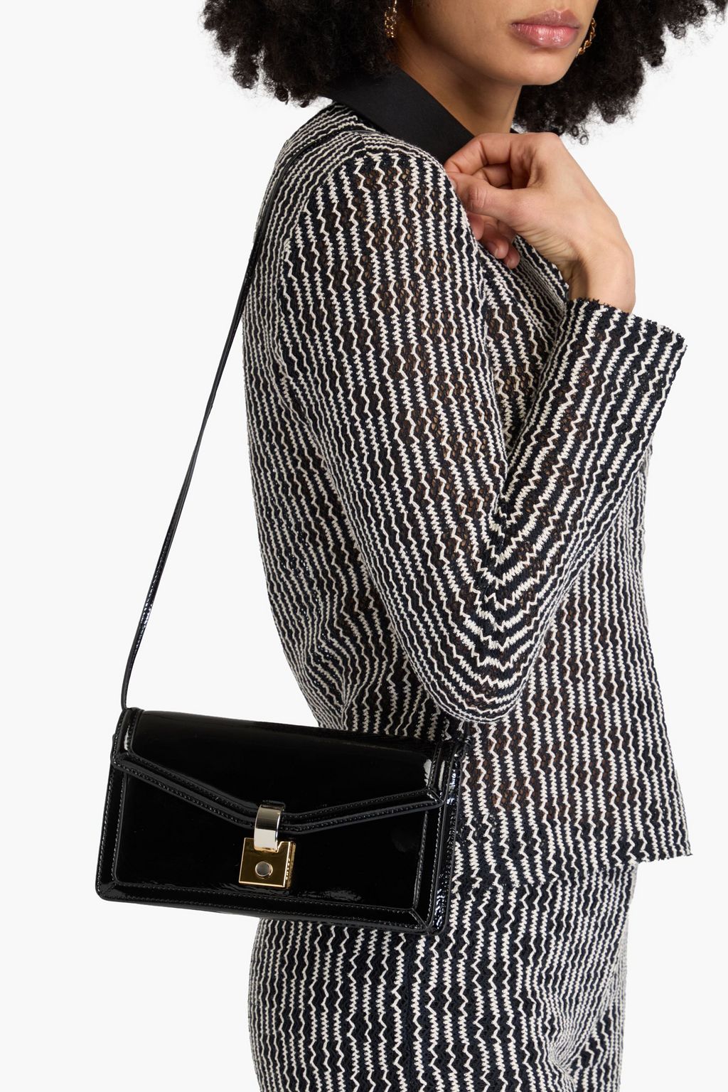 STAUD Gwen patent-leather clutch