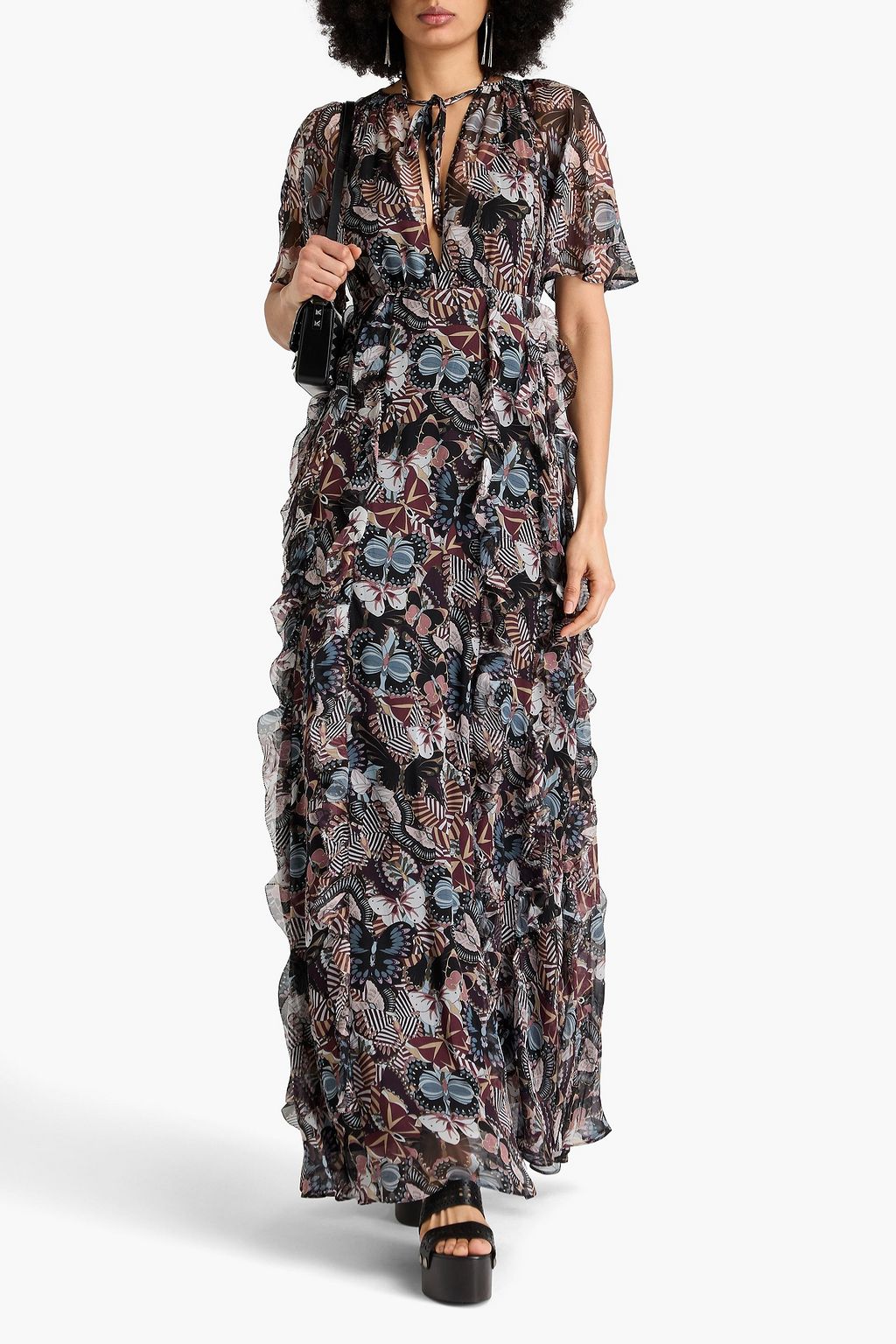 VALENTINO GARAVANI Bedrucktes Maxikleid aus Seiden-Voile mit Rüschen