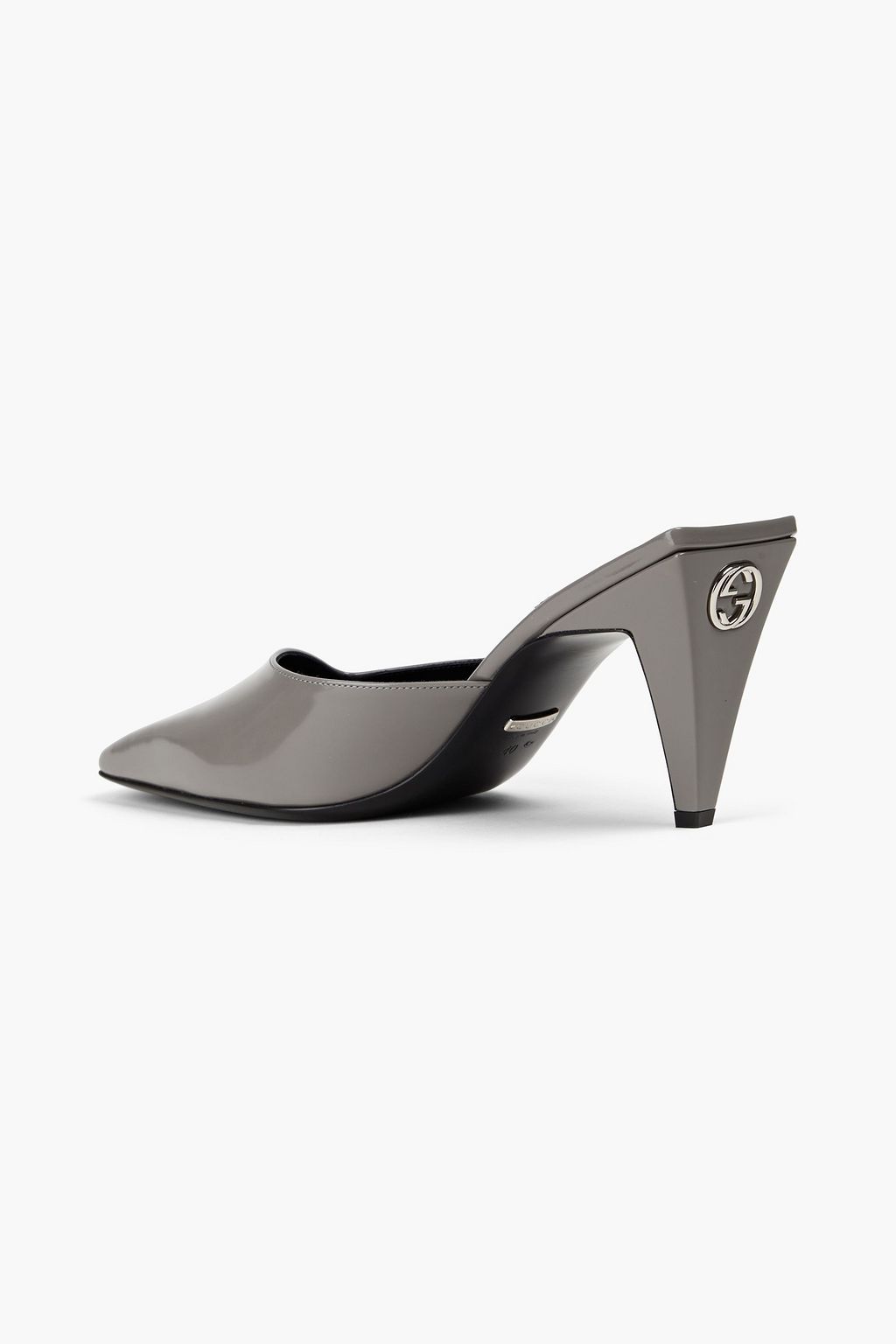 GUCCI Embellished glossed-leather mules