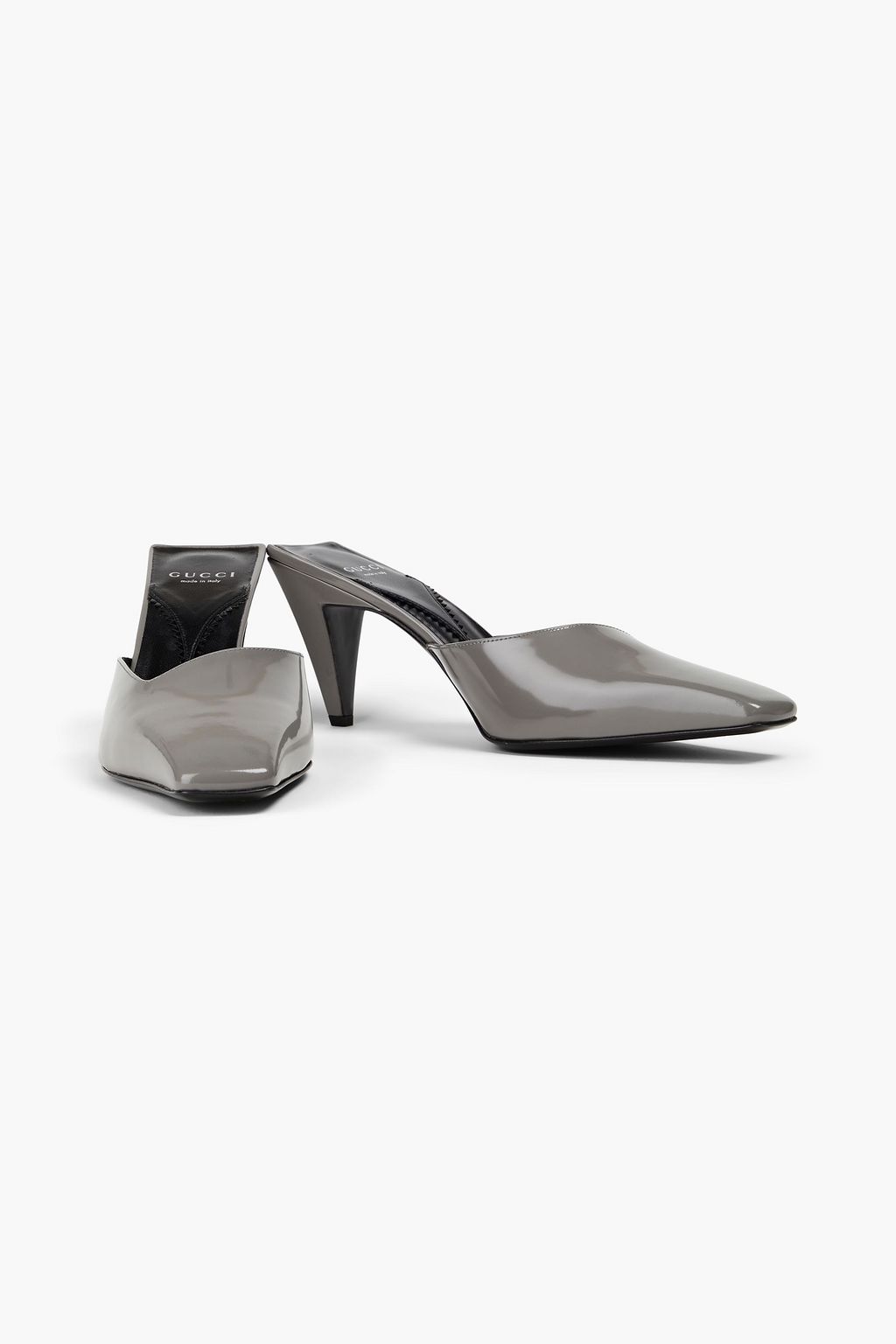 GUCCI Embellished glossed-leather mules