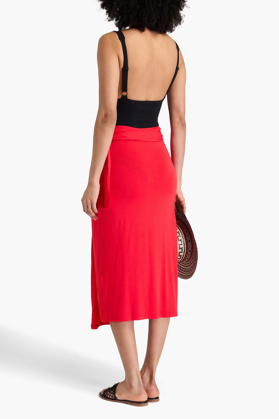 MELISSA ODABASH IDA ASYMMETRIC JERSEY MIDI WRAP SKIRT