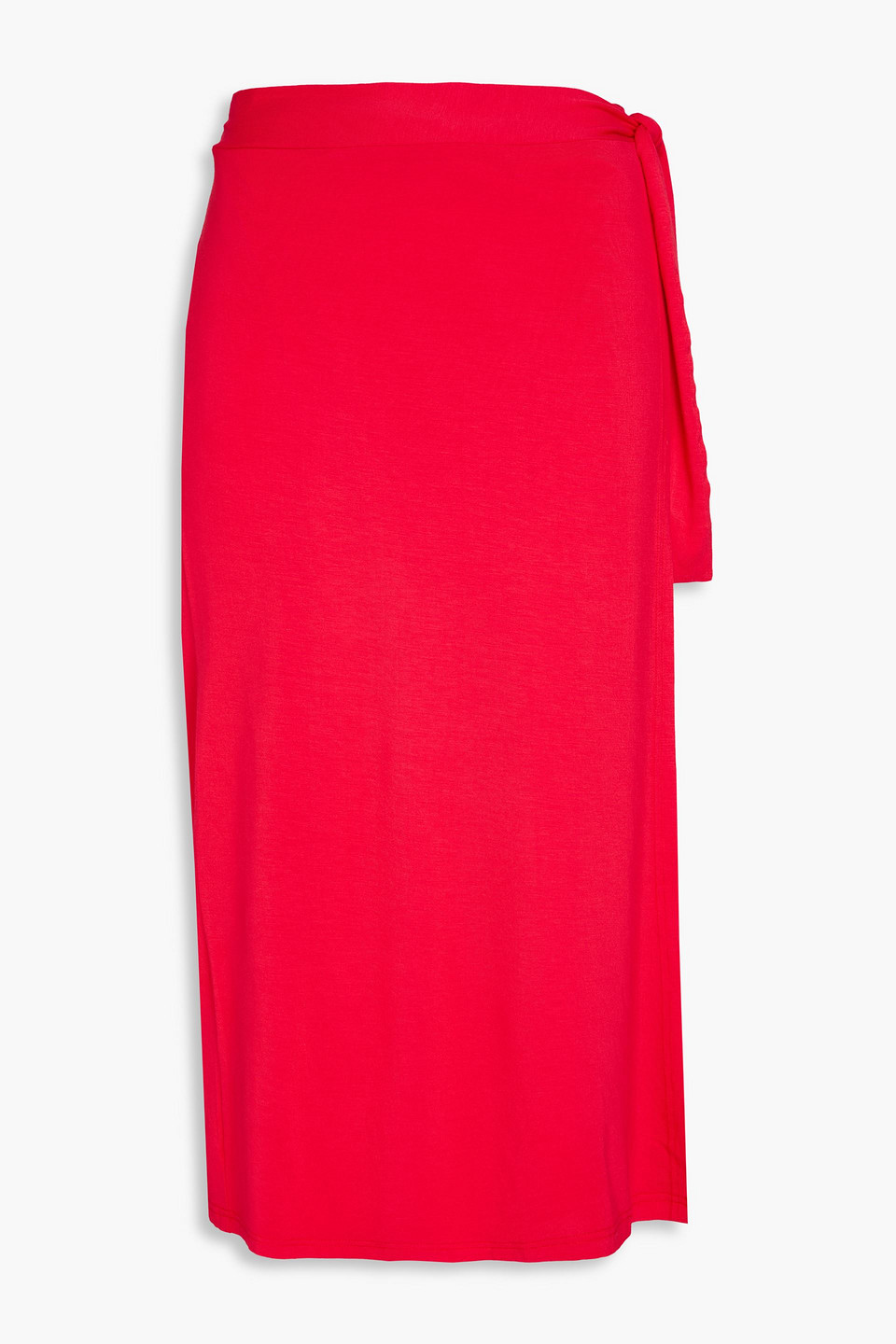Melissa Odabash Ida Asymmetric Jersey Midi Wrap Skirt In Tomato Red