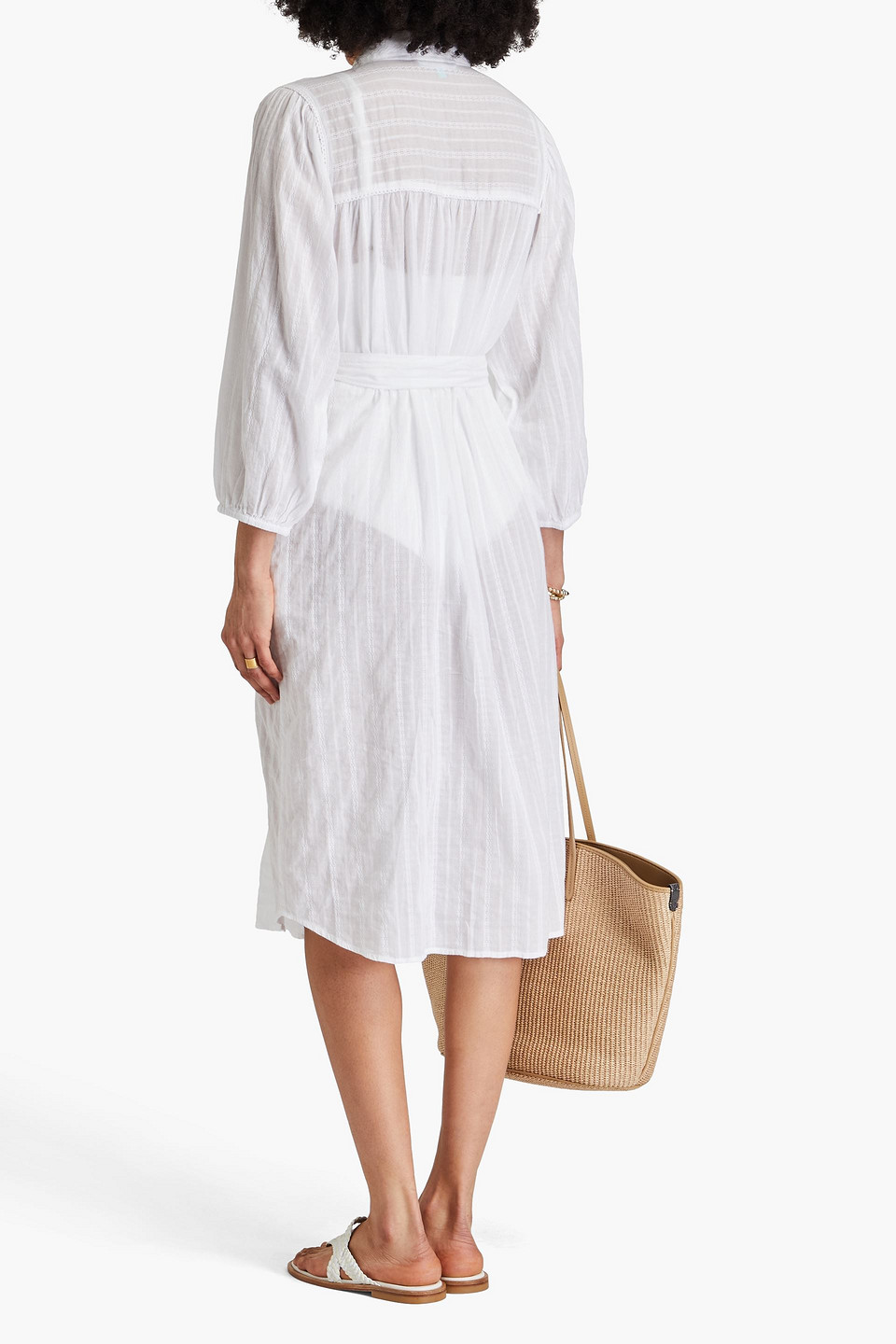 Melissa Odabash Cressida Lace-trimmed Cotton-jacquard Midi Dress In White
