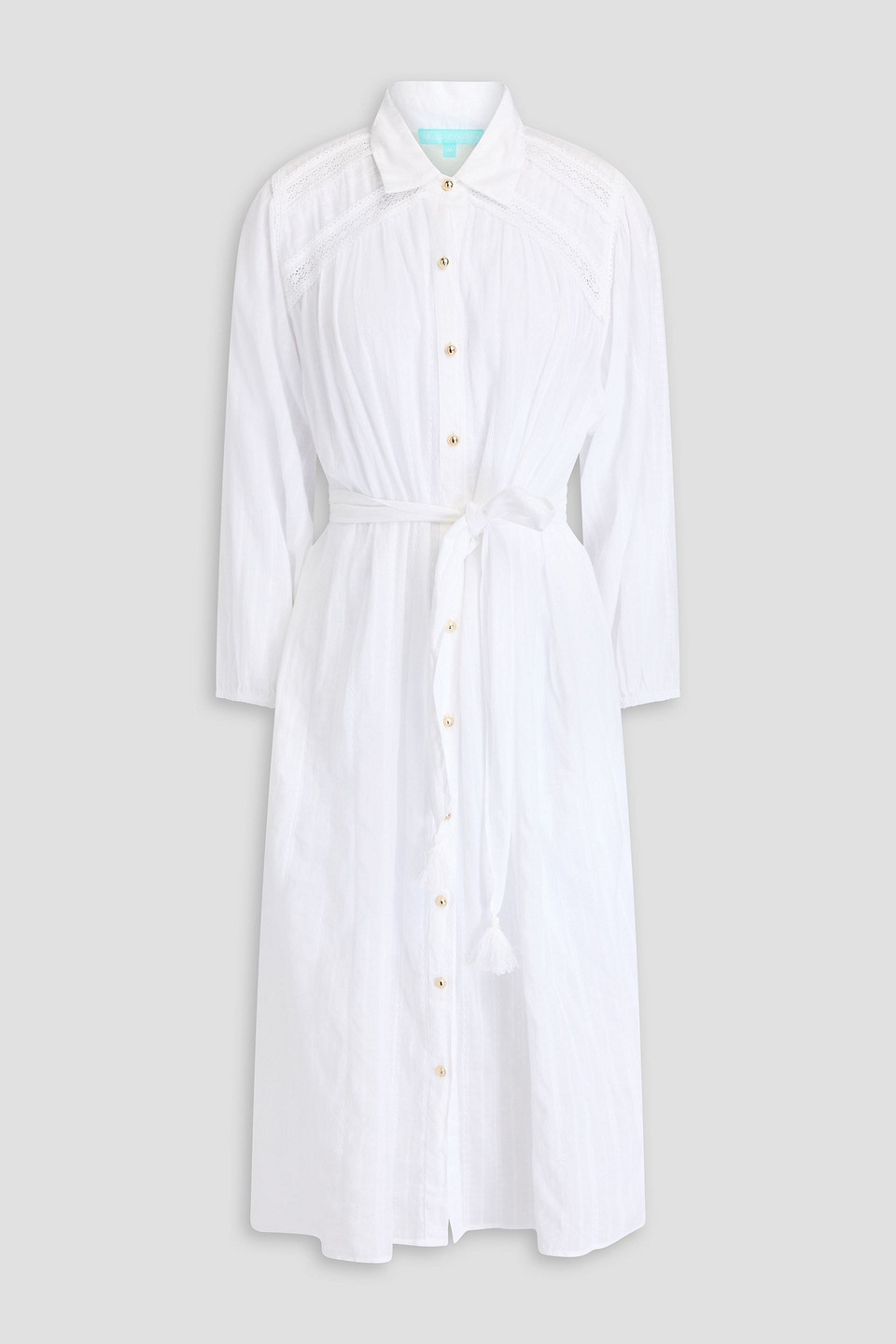 Melissa Odabash Cressida Lace-trimmed Cotton-jacquard Midi Dress In White