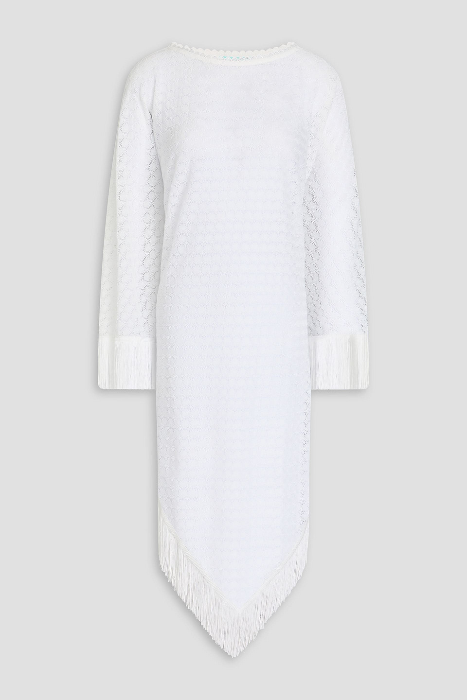 Melissa Odabash Blair Asymmetric Fringed Crochet Kaftan In White