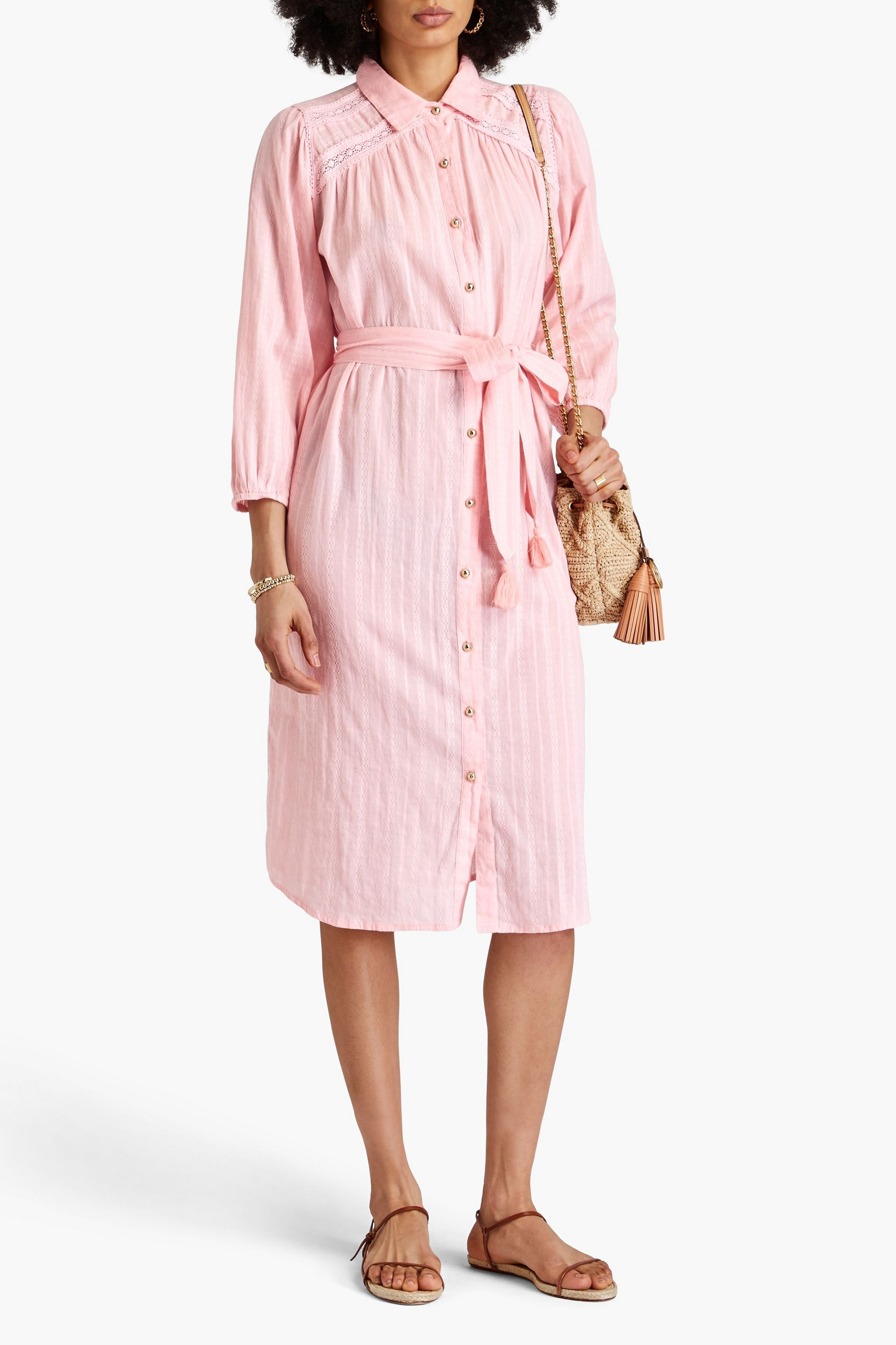 Melissa Odabash Cressida lace-trimmed cotton-jacquard midi dress