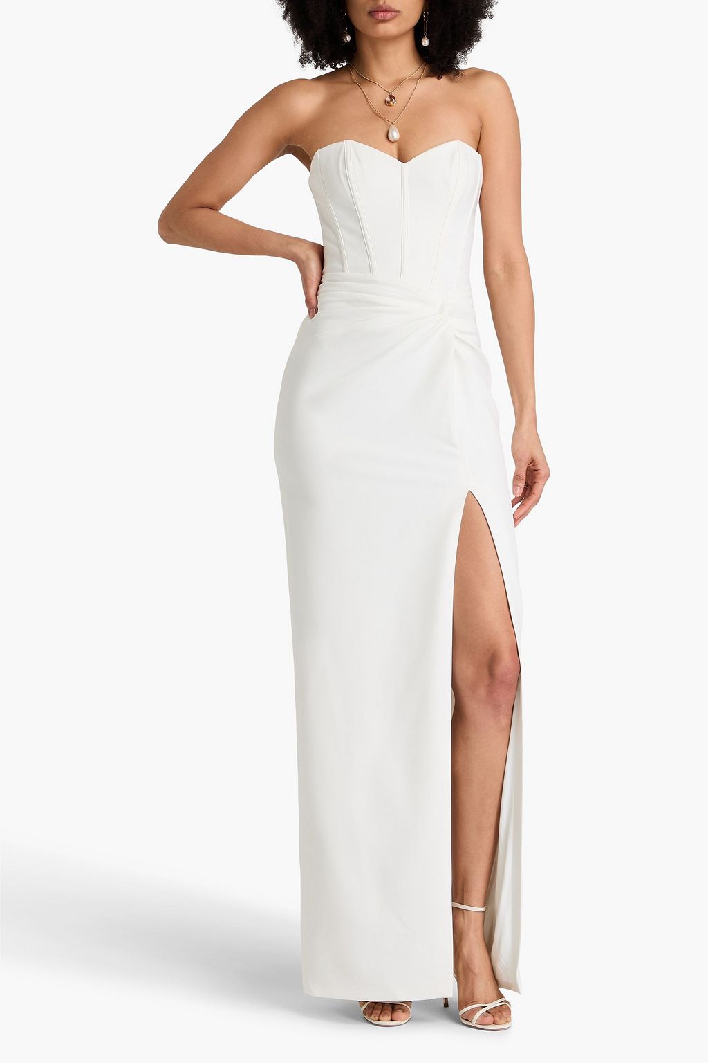MARCHESA NOTTE ストレッチクレープ マキシワンピース ストラップレス ツイスト入り