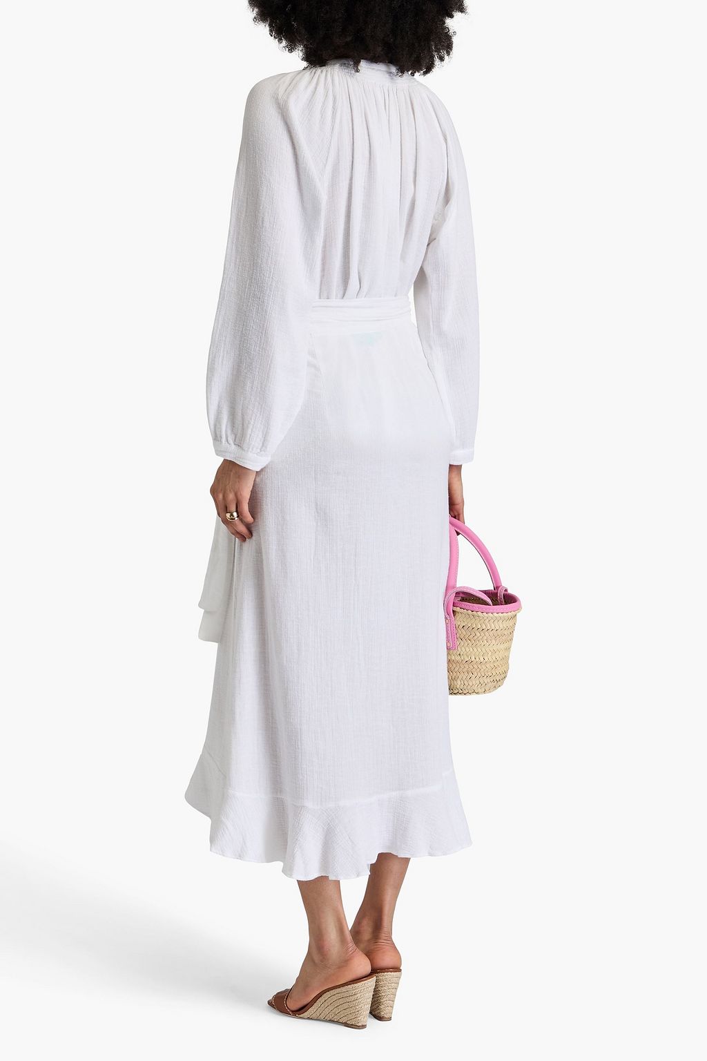 MELISSA ODABASH Danni ruffled cotton-gauze midi wrap skirt