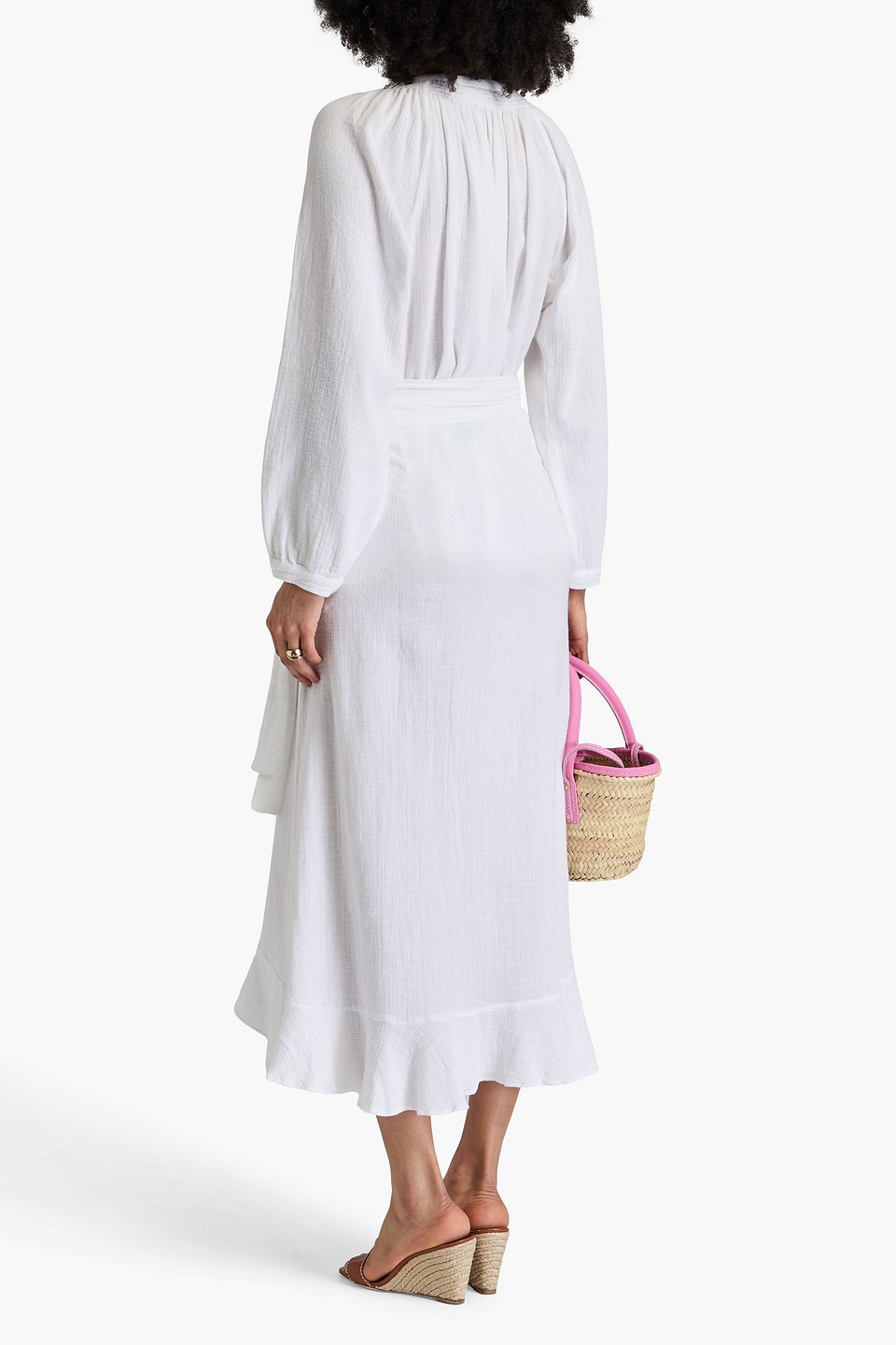 Melissa Odabash Danni Ruffled Cotton-gauze Midi Wrap Skirt In White