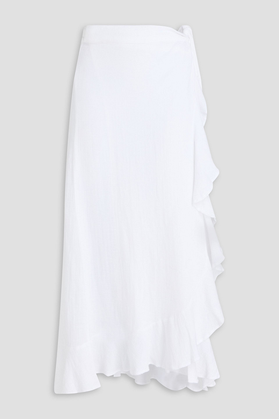 Melissa Odabash Danni Ruffled Cotton-gauze Midi Wrap Skirt In White