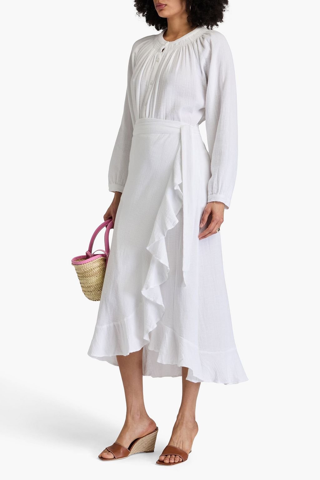 MELISSA ODABASH Danni ruffled cotton-gauze midi wrap skirt