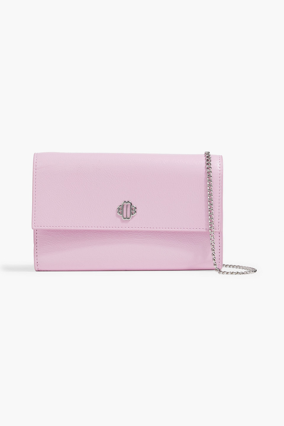 Maje Crinkled Patent-leather Clutch In Baby Pink
